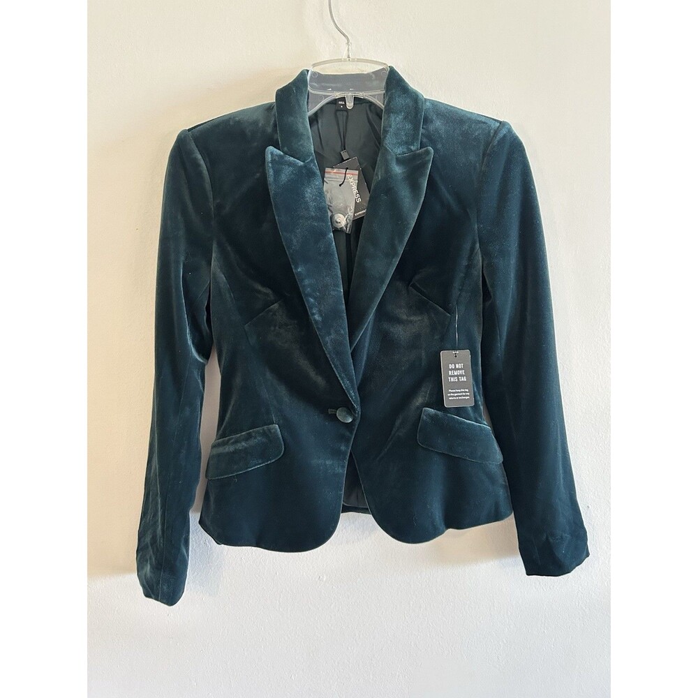 NEW! Express Dark Green Double Breasted Shawl Collar Blazer, Women's Size 0